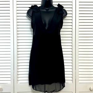 45 Med Black One Piece Bathing Suit Mesh Cover BowTie Detail Padded Vneck Dress
